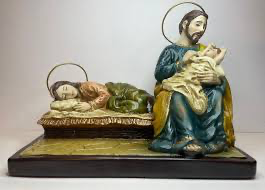 Imagem Nossa Senhora dormindo com Sao Jose e o Menino Jesus 20cm