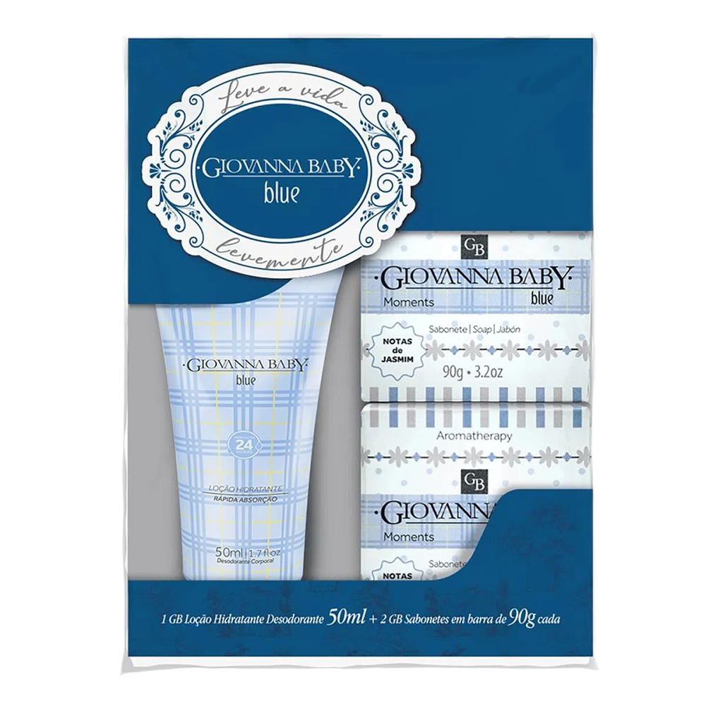 Kit Loção Hidratante Giovanna Baby Blue 50ml + Sabonete Vegetal Giovanna Baby Blue 2 Unidades 90g Cada