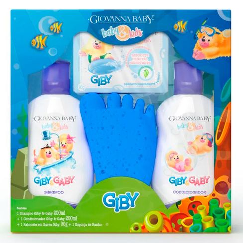 Kit Infantil Giovanna Baby Giby Hora Do Banho Shampoo 200ml + Condicionador 200ml + Sabonete Em Barra 90g + 1 Esponja De Banho Azul