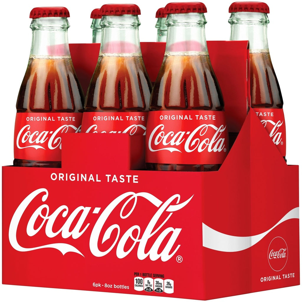 Coca-Cola Classic Cola Soda Pop  8 Fl Oz Glass Bottles  6 Pack